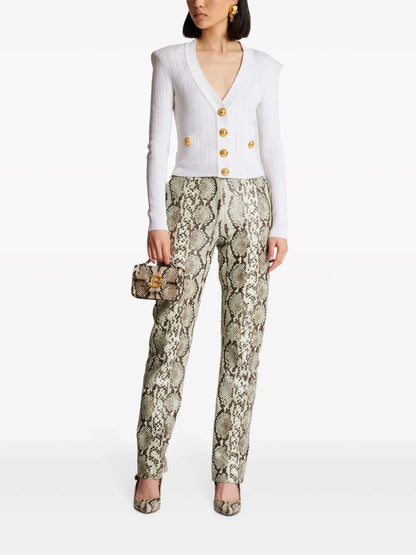Snakeskin-Effect Leather Straight Trousers
