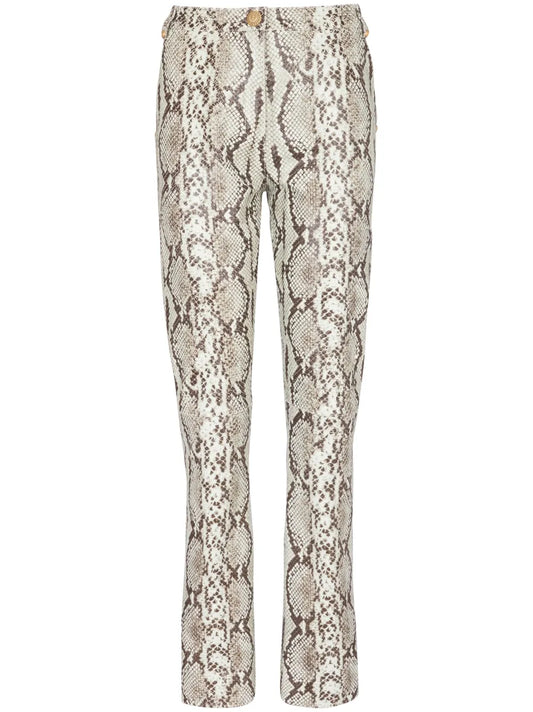 Snakeskin-Effect Leather Straight Trousers