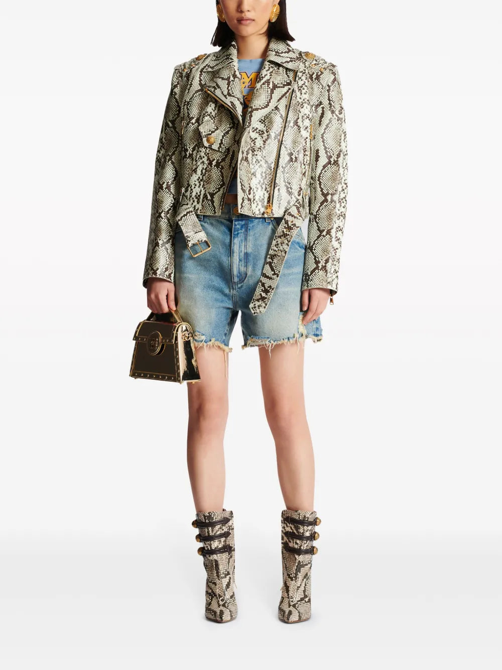 Mid-Rise Frayed Denim Shorts