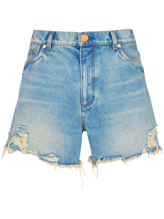 Mid-Rise Frayed Denim Shorts