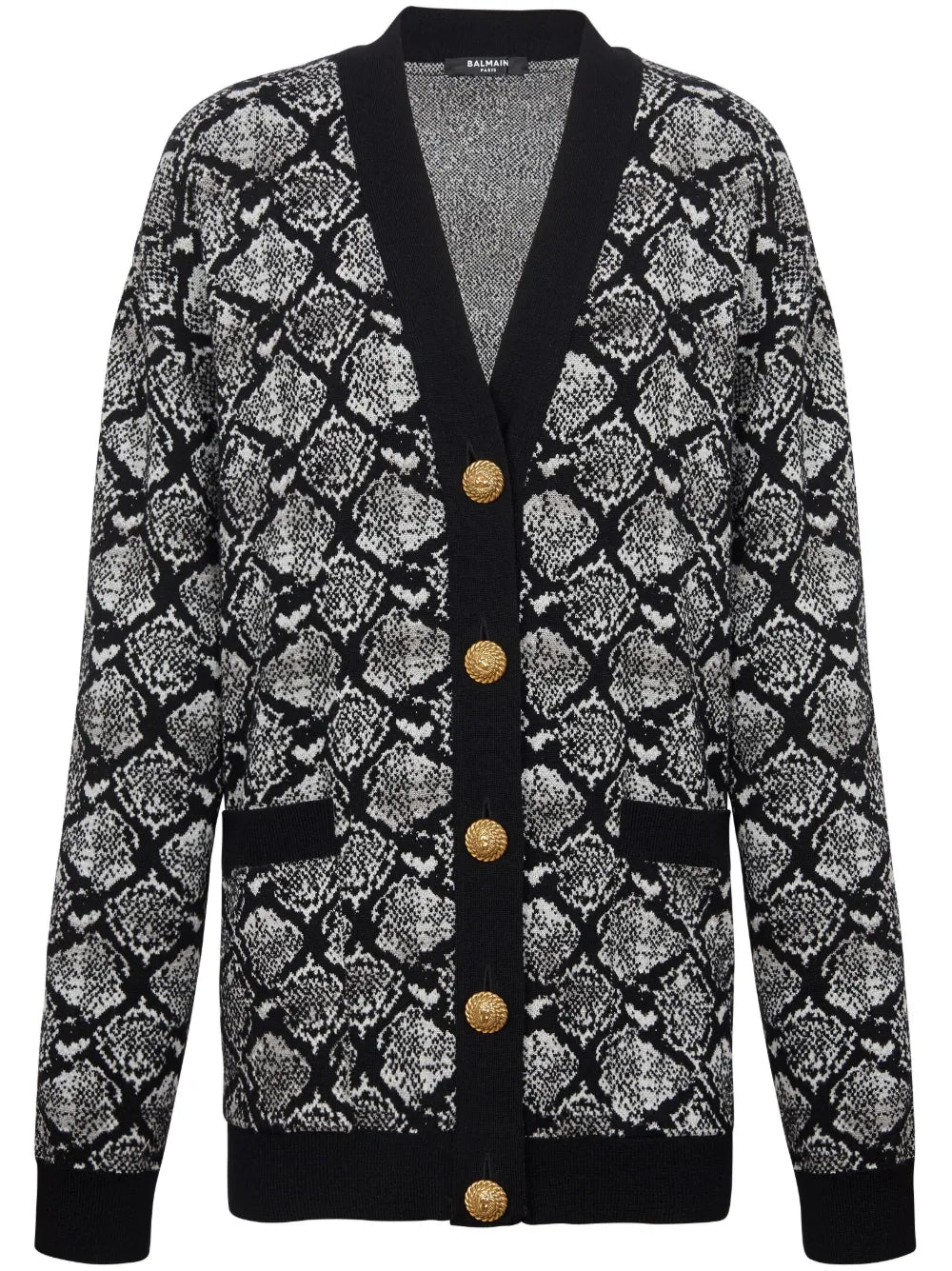 Snakeskin-Effect Jacquard Knitted Cardigan