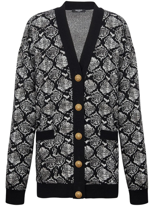 Snakeskin-Effect Jacquard Knitted Cardigan