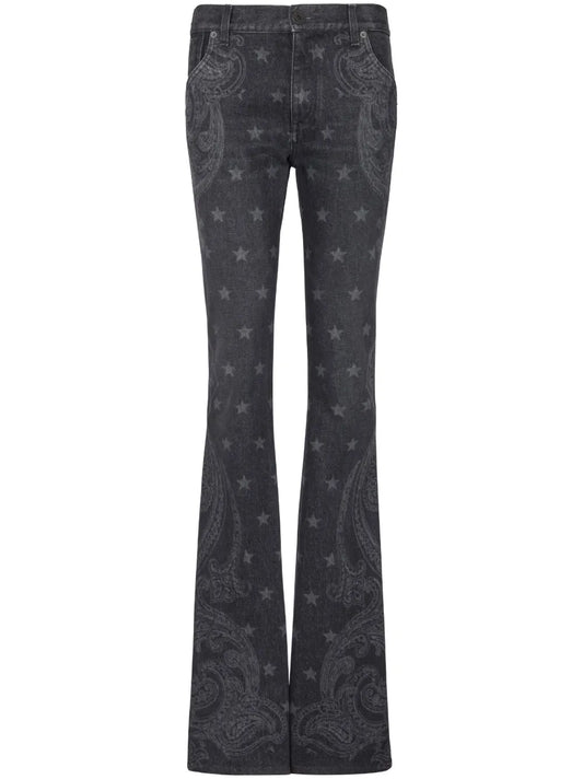 Star-Print Bootcut Mid-Rise Jeans