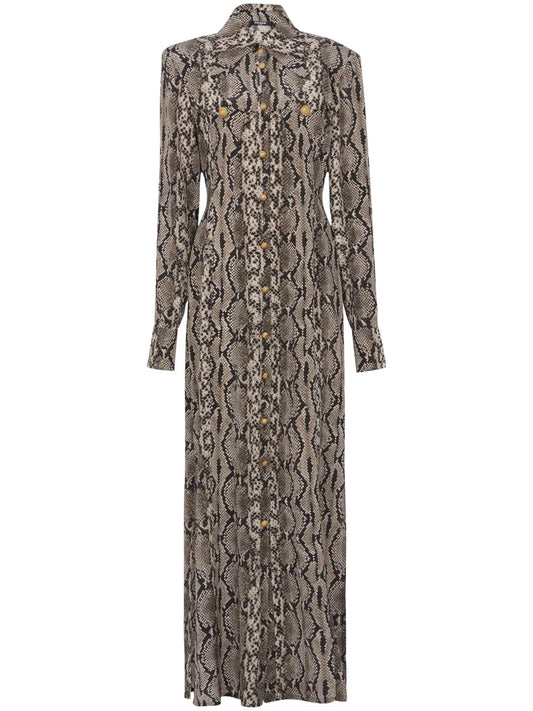 Snake-Print Maxi Shirt Dress