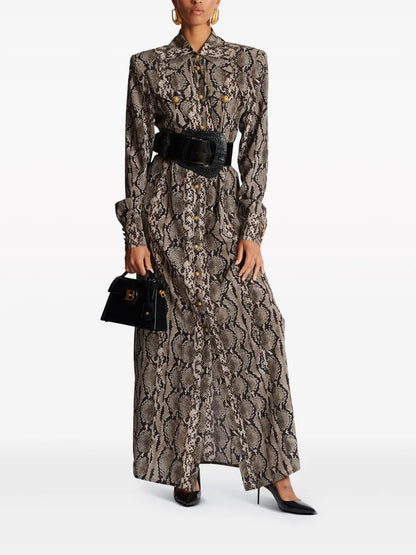 Snake-Print Maxi Shirt Dress