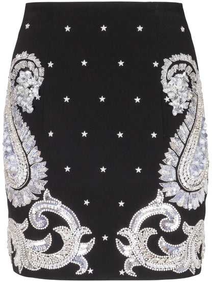 Paisley-Embroidered Miniskirt