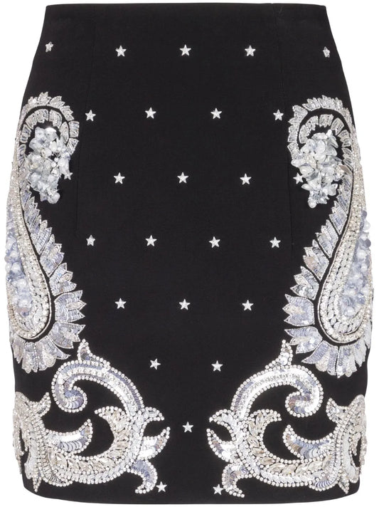 Paisley-Embroidered Miniskirt