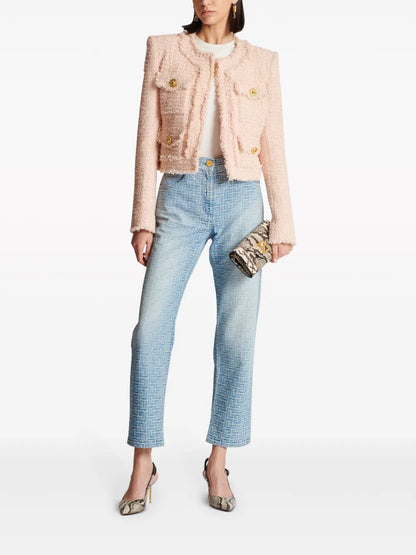 Collarless Tweed Jacket
