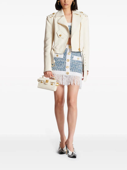 Fringed Tweed Miniskirt