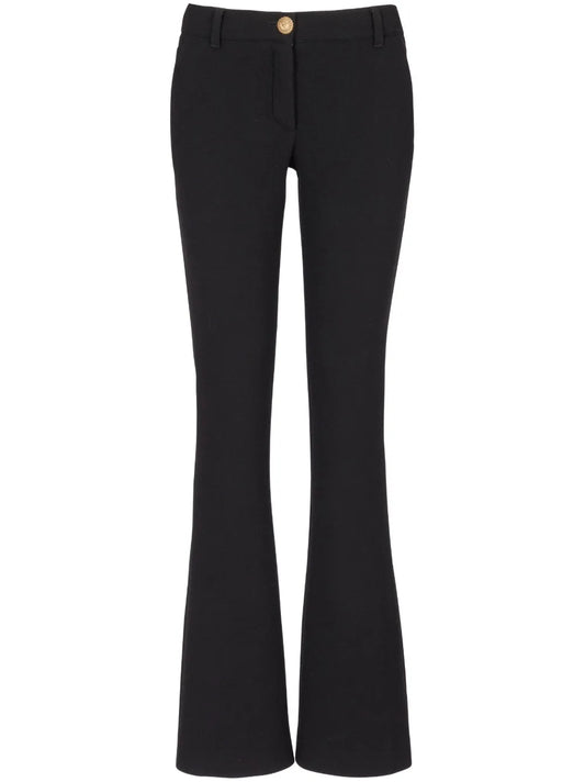 Virgin Wool Crepe-Texture Flared Trousers