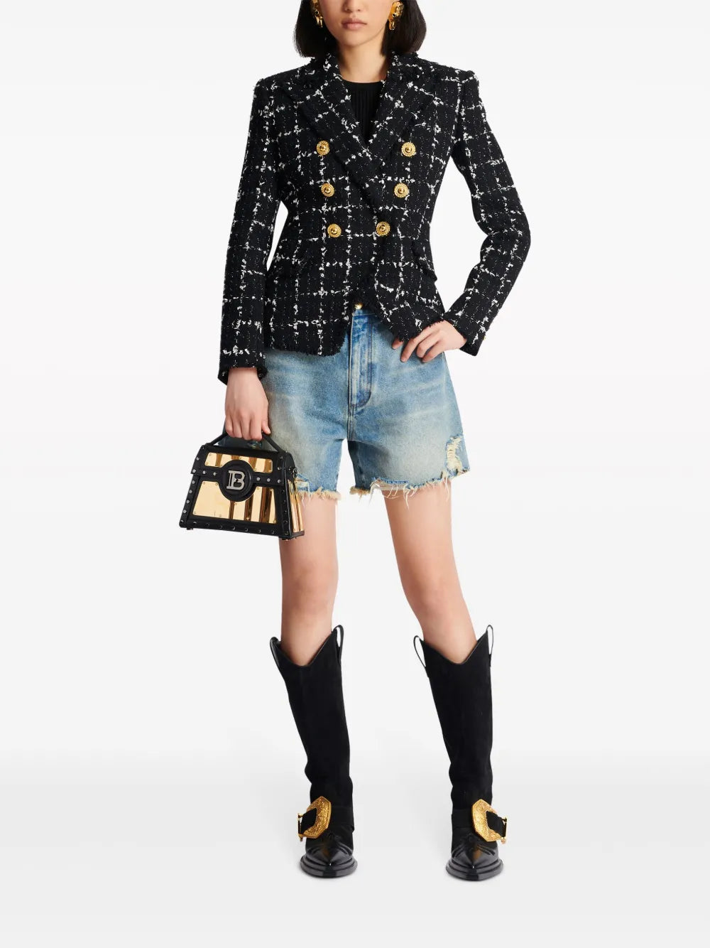 6-Button Double-Breasted Tweed Blazer