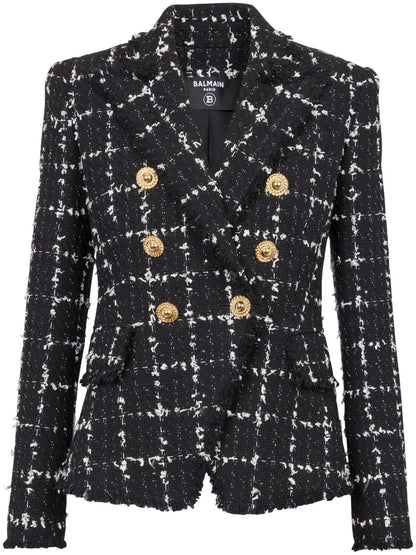 6-Button Double-Breasted Tweed Blazer