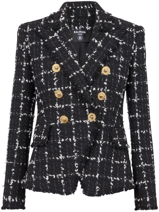 6-Button Double-Breasted Tweed Blazer