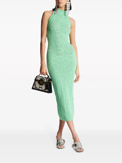 Monogram-Pattern Knitted Midi Dress