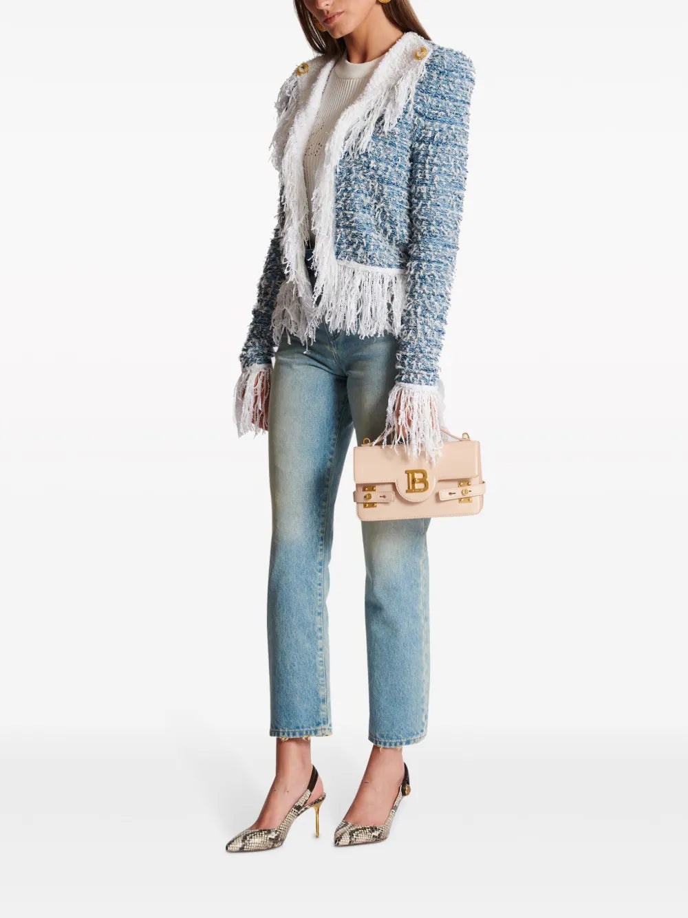 Fringed Denim Tweed Jacket