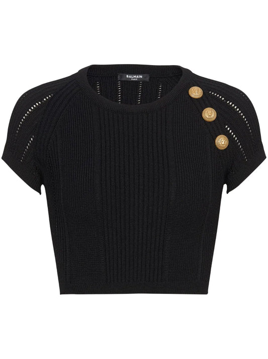 3-Button Knitted Crop Top