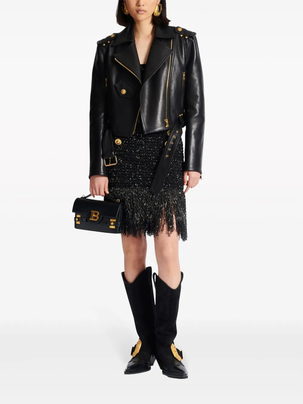 6-Button Fringed Tweed Skirt