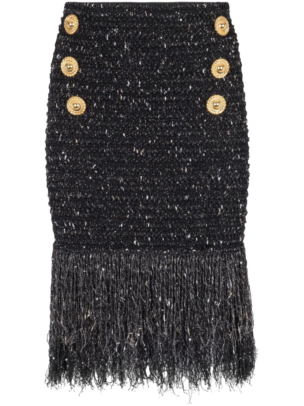 6-Button Fringed Tweed Skirt