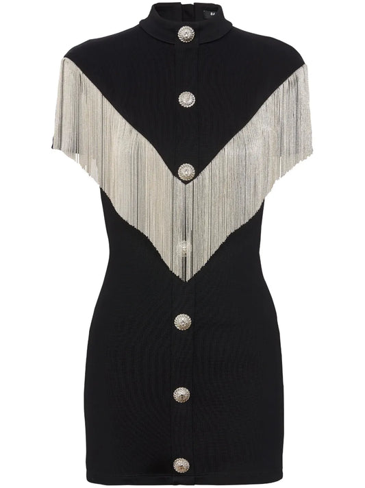 High-Neck Fringed Minidress