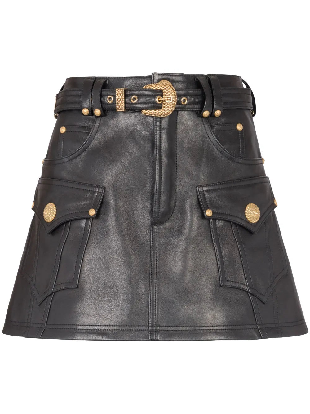Belted Leather Miniskirt