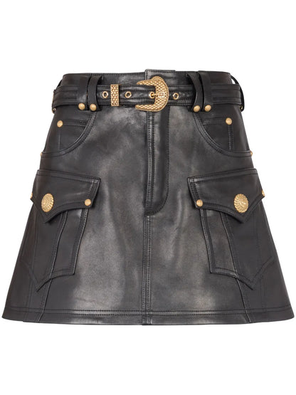 Belted Leather Miniskirt
