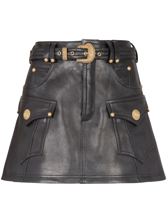 Belted Leather Miniskirt