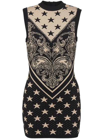 Star-Motif Intarsia Knitted Minidress