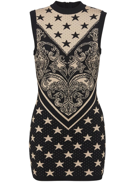 Star-Motif Intarsia Knitted Minidress