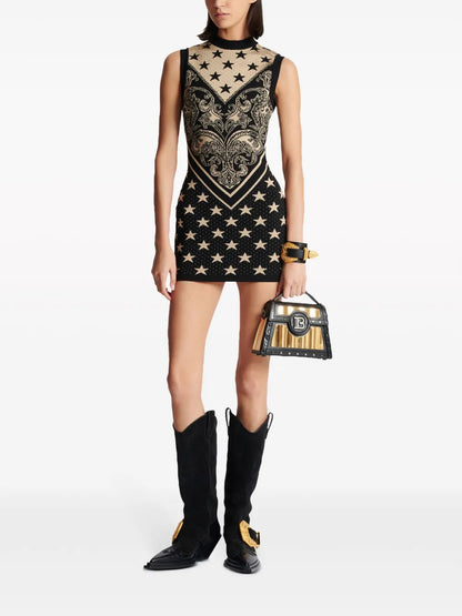 Star-Motif Intarsia Knitted Minidress