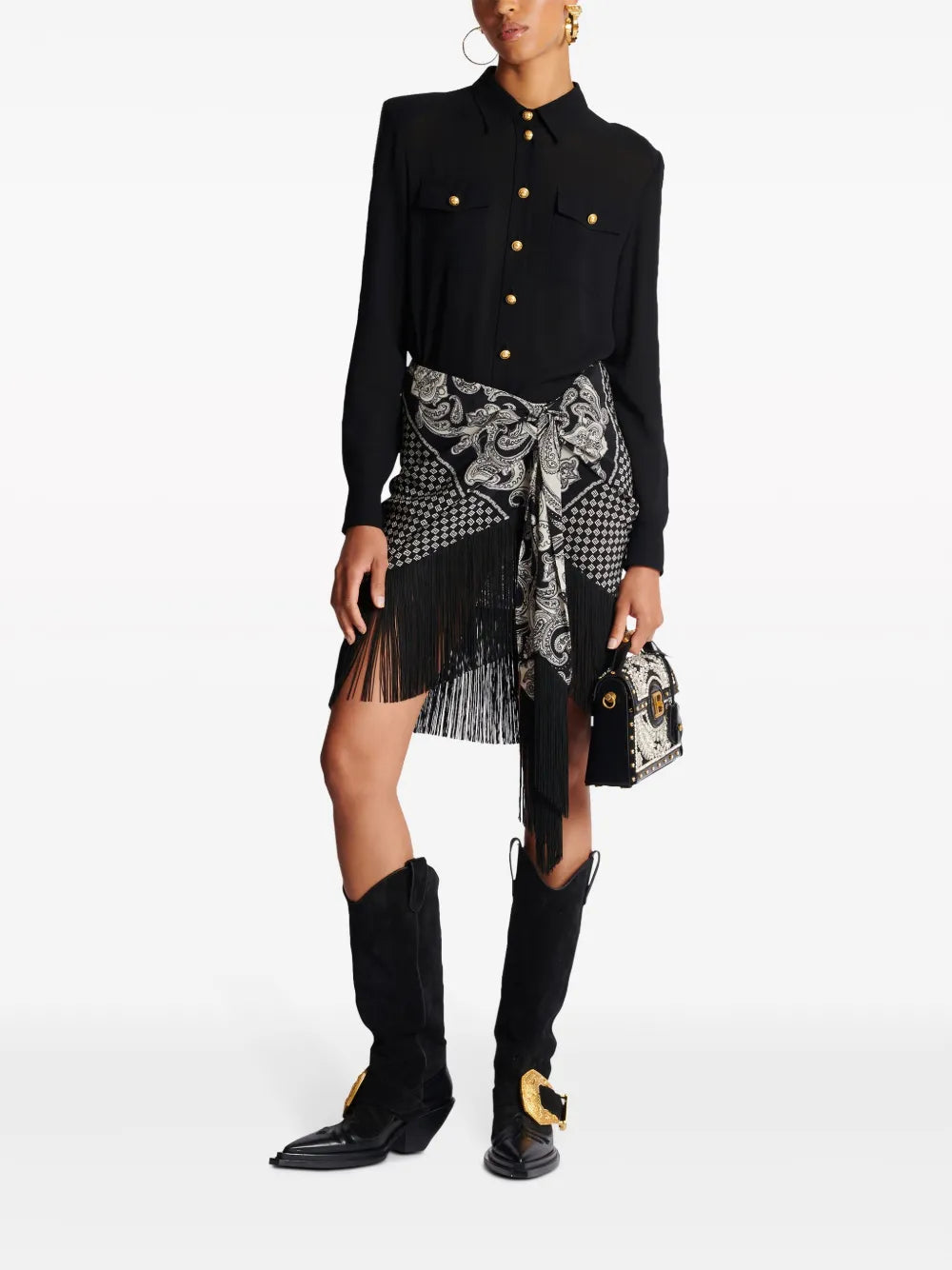 Fringed Paisley-Print Silk Miniskirt