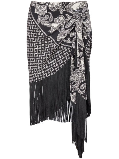 Fringed Paisley-Print Silk Miniskirt