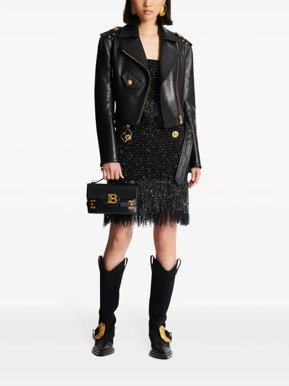 2-Button Fringe Tweed Top