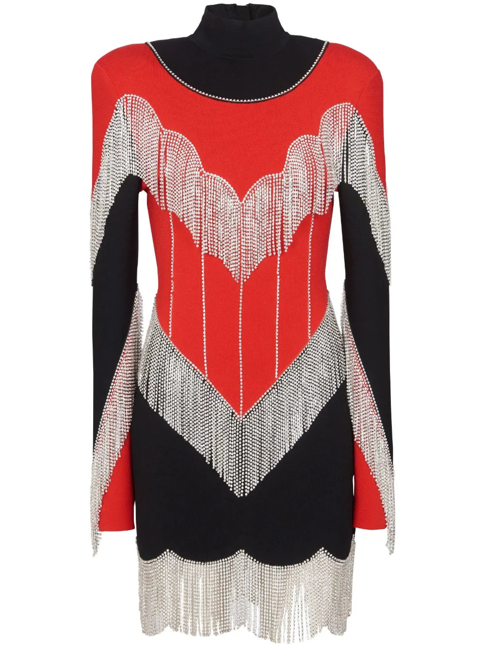 Fringe-Detailing Roll-Neck Dress