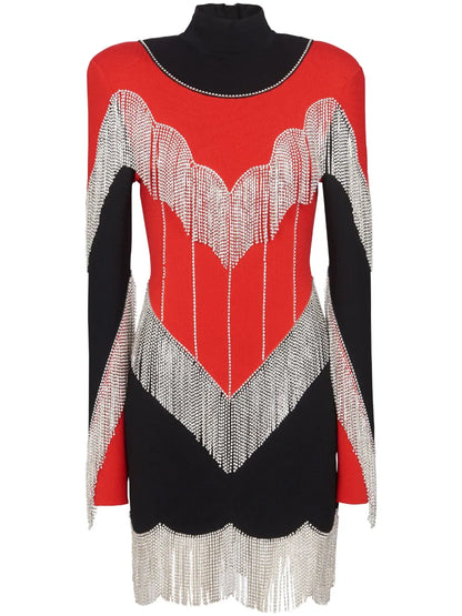 Fringe-Detailing Roll-Neck Dress