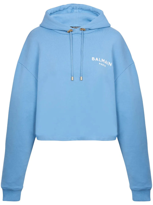 Logo-Flocked Cropped Hoodie