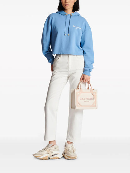 Logo-Flocked Cropped Hoodie