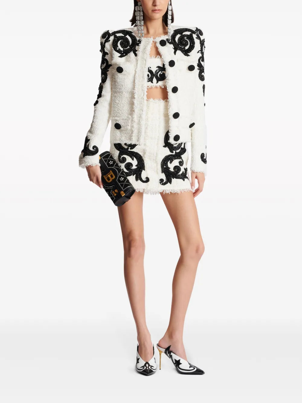 Embroidered Tweed Miniskirt