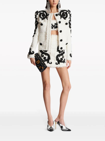 Embroidered Tweed Miniskirt