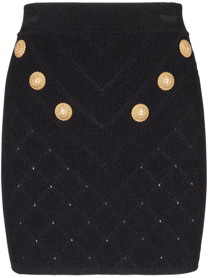 6-Button Fine-Knit Mini Skirt