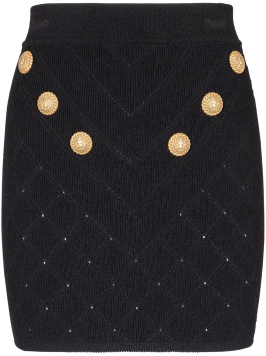 6-Button Fine-Knit Mini Skirt