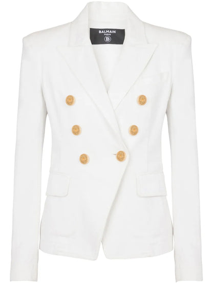 6-Button Double-Breasted Denim Blazer