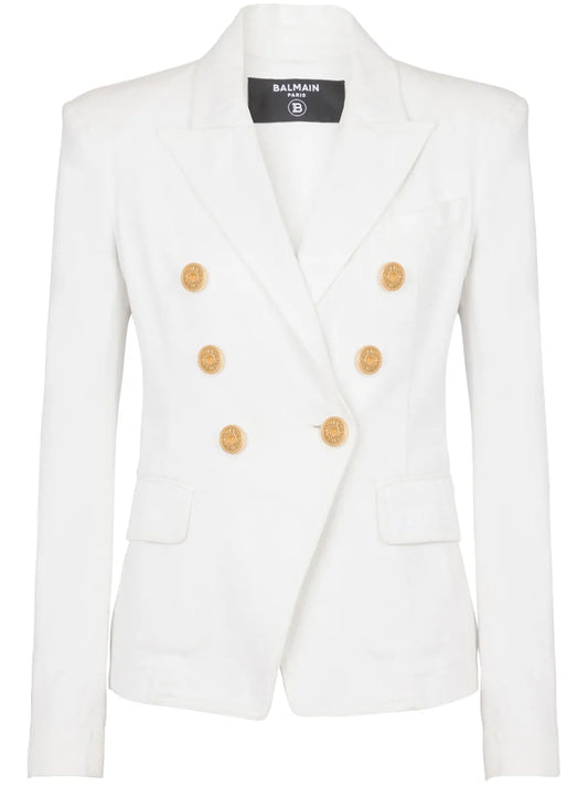 6-Button Double-Breasted Denim Blazer