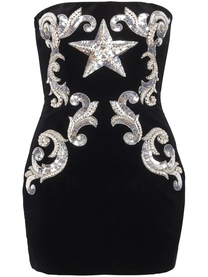 Embroidered-Star Bandeau Cotton Minidress