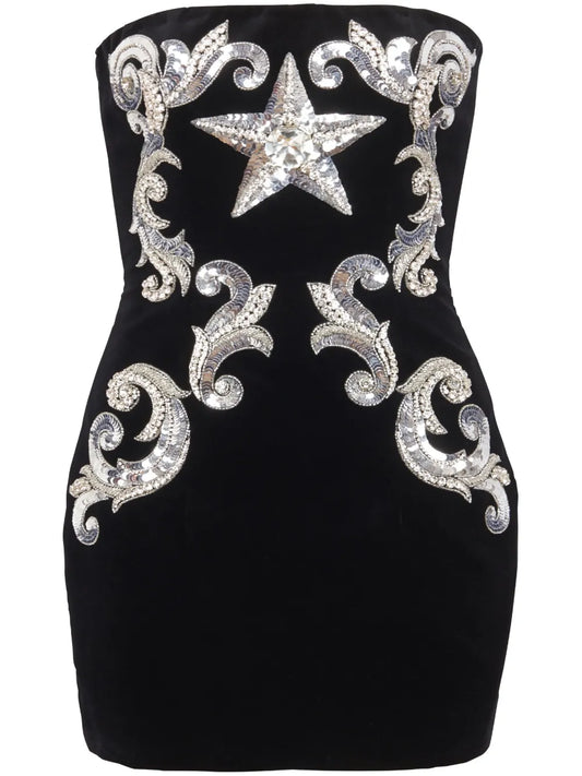 Embroidered-Star Bandeau Cotton Minidress