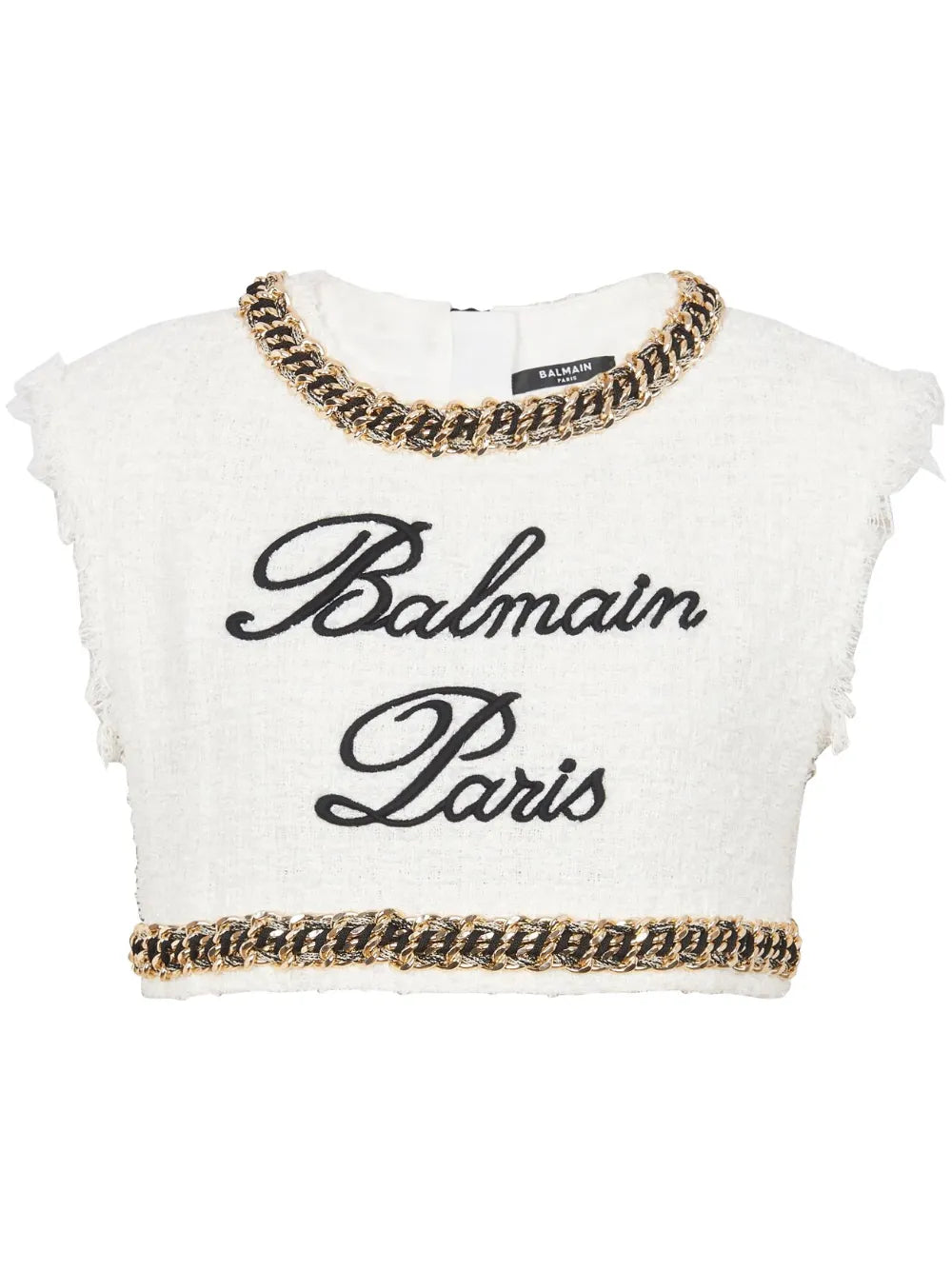 Signature-Embroidered Tweed Crop Top