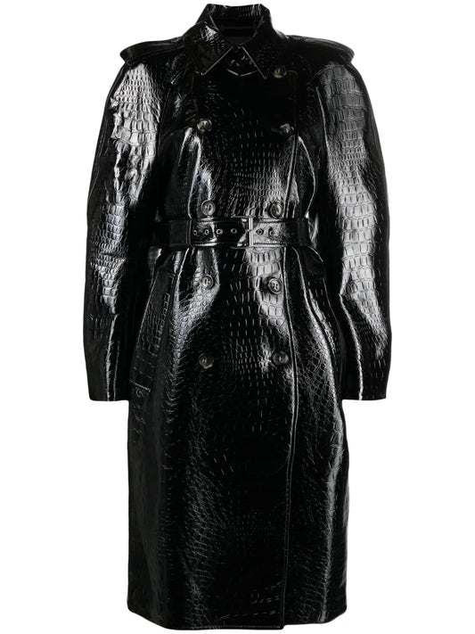 Faggi Crocodile-Effect Trench Coat
