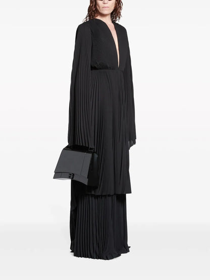 V-Neck Pleated Maxi Dress