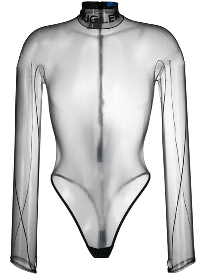 Logo-Embossed Sheer Bodysuit