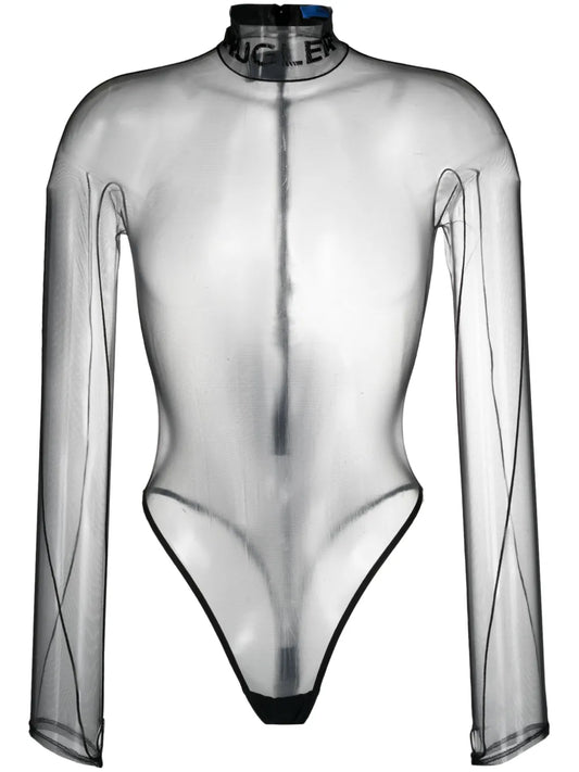 Logo-Embossed Sheer Bodysuit