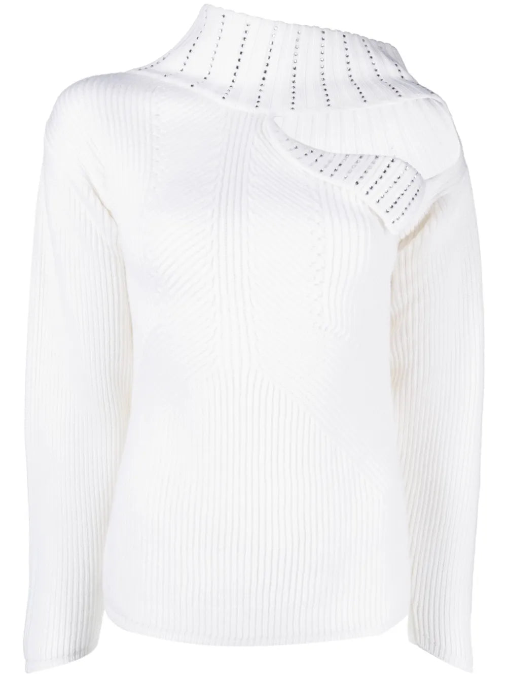 Rhinestone-Embellishment Cut-Out-Detail Wool Jumper